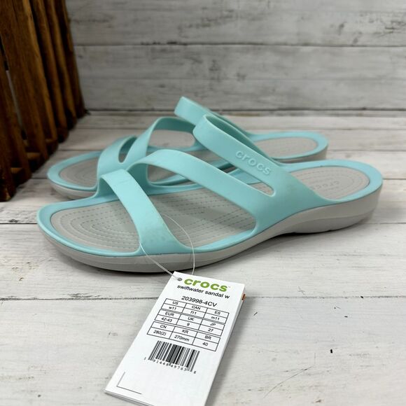 CROCS Patricia Women 11 Blue Gray‎ Wedge Slide Comfort Slide Sandals NWT NEW - Picture 1 of 8